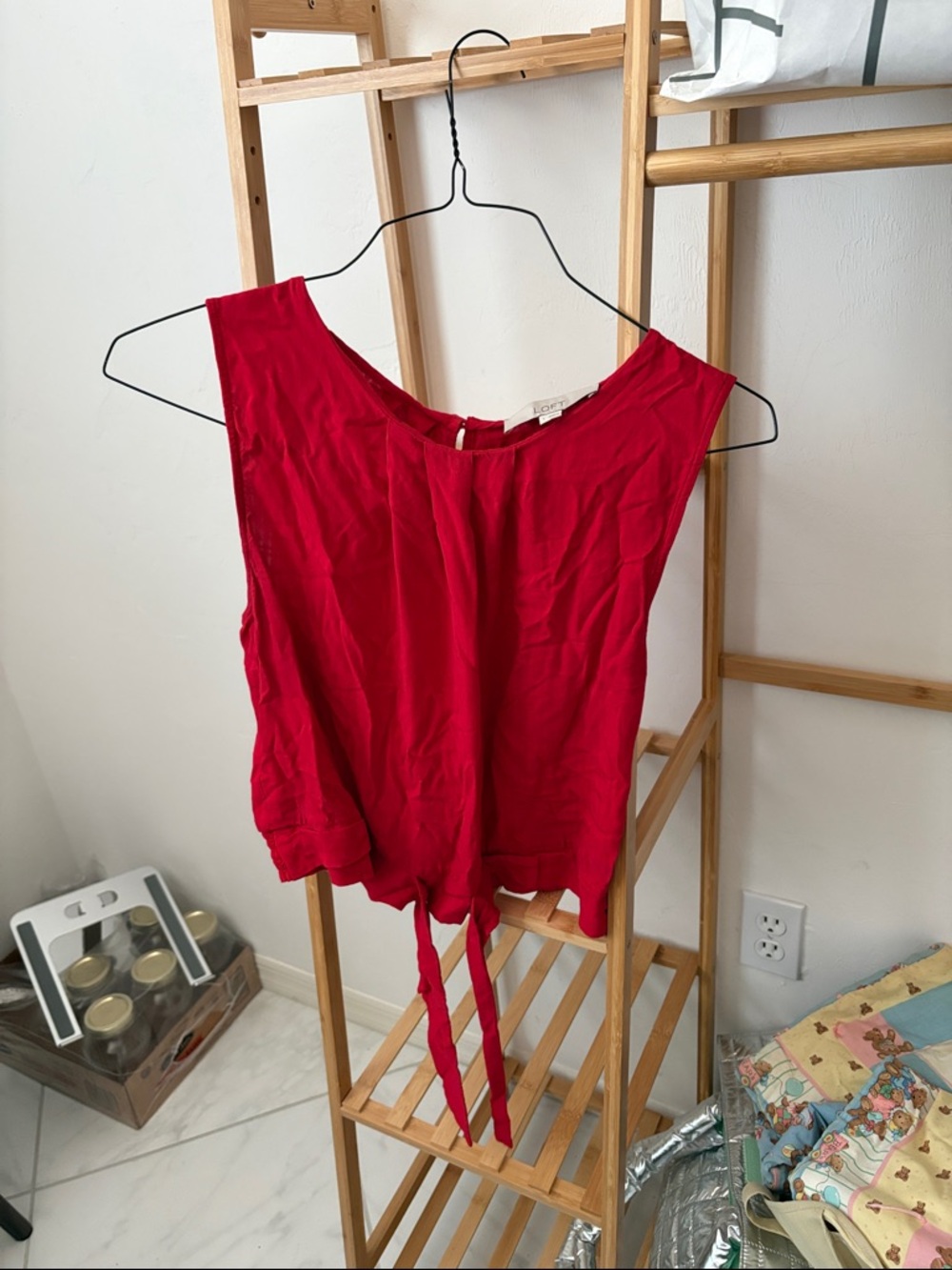 Women's Red Tie-Front Sleeveless Top
